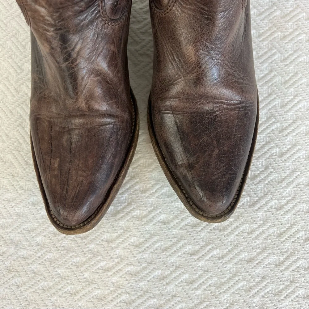 Gardenia Copenhagen Distressed Leather Cowboy Ankle Boots - Boho Chic sz 40 / 9 - Picture 8 of 13